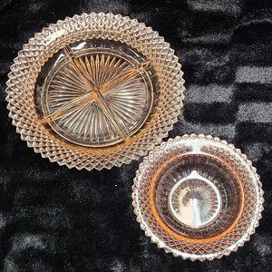 1930's Pink Depression Glass Relish Tray and Bowl